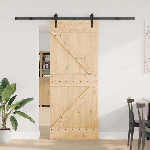 Skydedør med monteringssæt 85x210 cm massivt fyrretræ