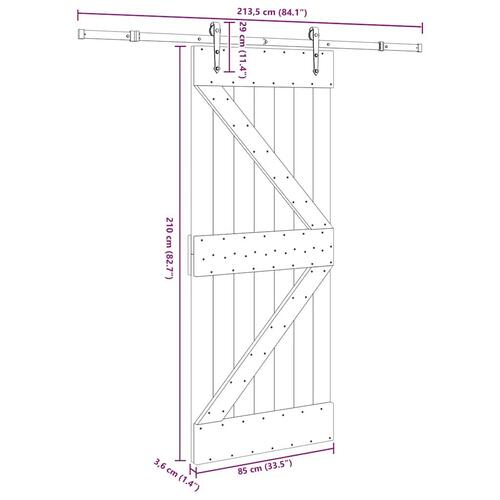 Skydedør med monteringssæt 85x210 cm massivt fyrretræ