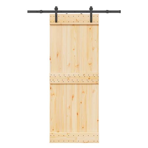 Skydedør med monteringssæt 80x210 cm massivt fyrretræ