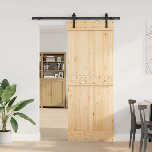 Skydedør med monteringssæt 80x210 cm massivt fyrretræ