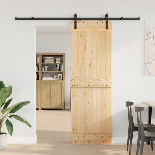Skydedør med monteringssæt 70x210 cm massivt fyrretræ