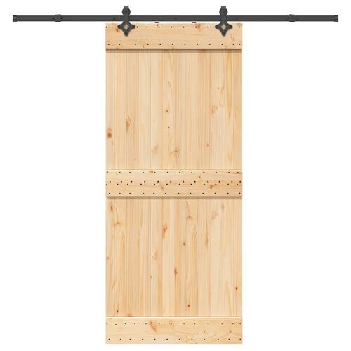Skydedør med monteringssæt 90x210 cm massivt fyrretræ