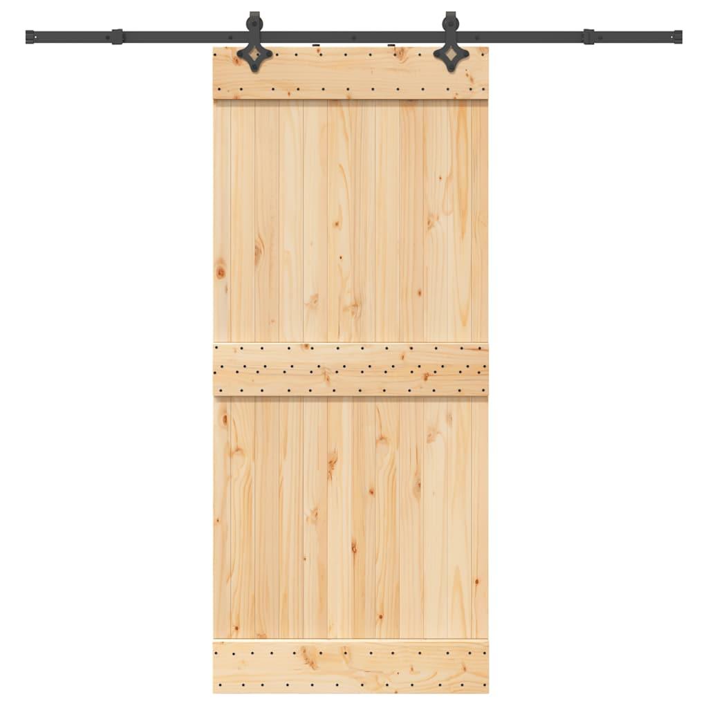 Skydedør med monteringssæt 90x210 cm massivt fyrretræ