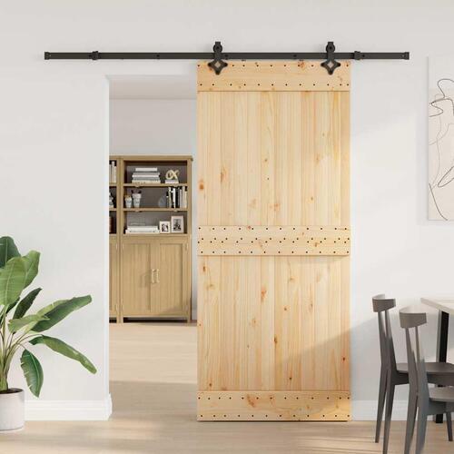 Skydedør med monteringssæt 90x210 cm massivt fyrretræ