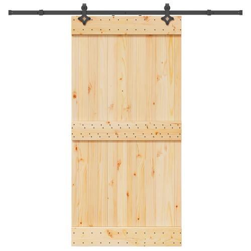 Skydedør med monteringssæt 100x210 cm massivt fyrretræ