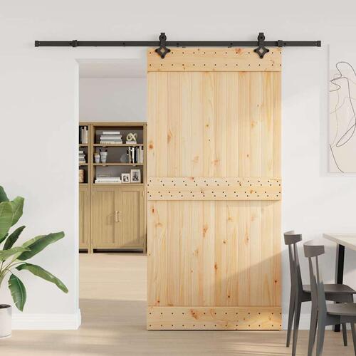 Skydedør med monteringssæt 100x210 cm massivt fyrretræ