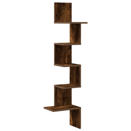 Væghængt hjørnehylde 32 × 32 × 127,5 cm - konstrueret træ, røget egetræ