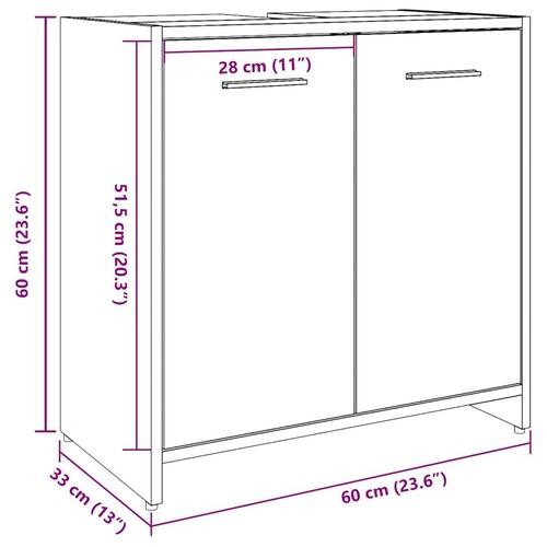 Underskab til håndvask 60x30x60 cm konstrueret træ gammelt træ