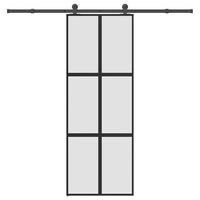 Skydedør med hardwaresæt 76x205 cm hærdet glas og aluminium