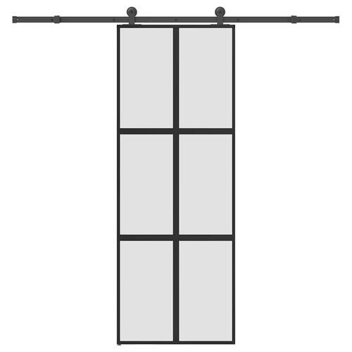 Skydedør med hardwaresæt 76x205 cm hærdet glas og aluminium