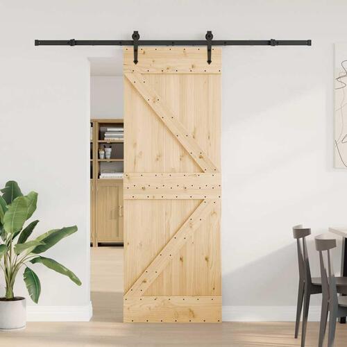 Skydedør med monteringssæt 70x210 cm massivt fyrretræ