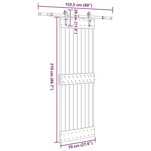 Skydedør med monteringssæt 70x210 cm massivt fyrretræ