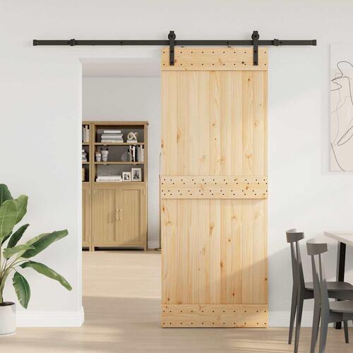 Skydedør med monteringssæt 80x210 cm massivt fyrretræ