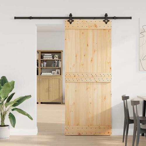 Skydedør med monteringssæt 85x210 cm massivt fyrretræ