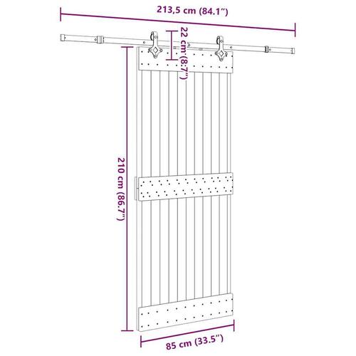 Skydedør med monteringssæt 85x210 cm massivt fyrretræ