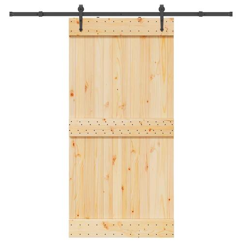 Skydedør med monteringssæt 100x210 cm massivt fyrretræ