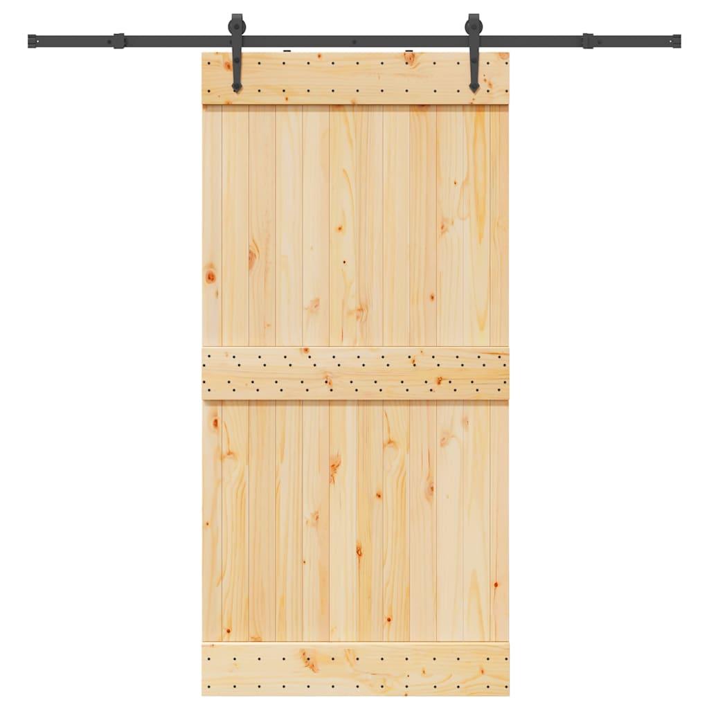 Skydedør med monteringssæt 100x210 cm massivt fyrretræ