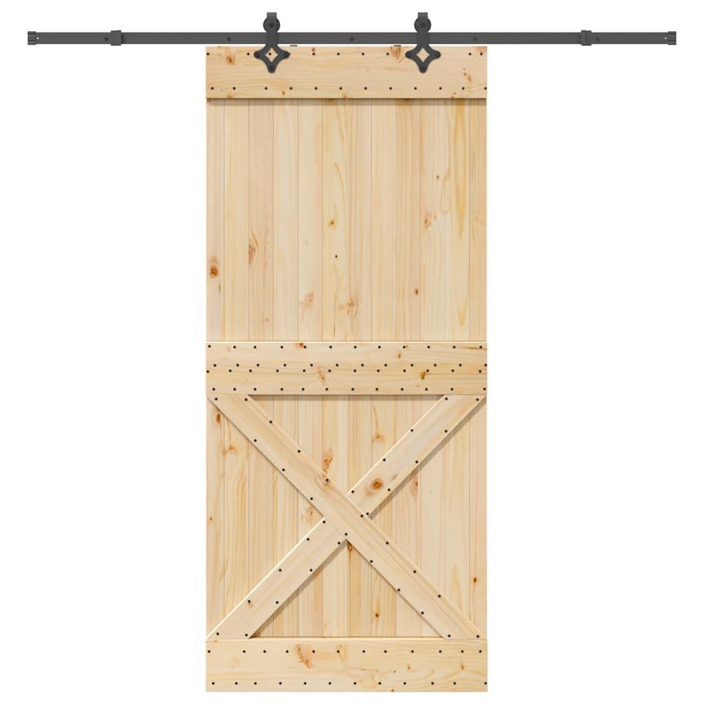 Skydedør med monteringssæt 100x210 cm massivt fyrretræ
