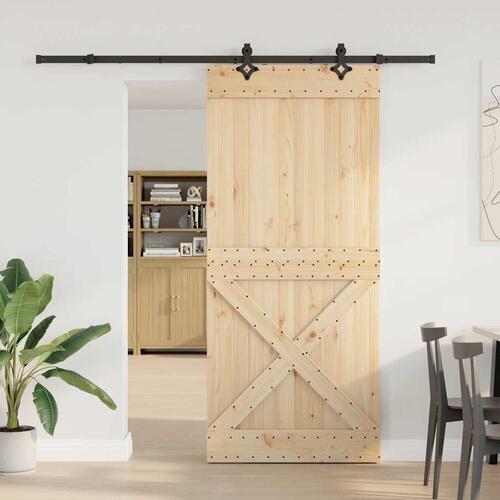 Skydedør med monteringssæt 100x210 cm massivt fyrretræ
