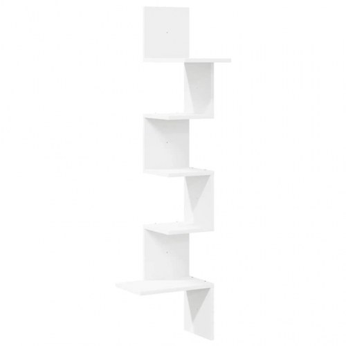 Væghængt hjørnehylde 32×32×127,5 cm - konstrueret træ, hvid