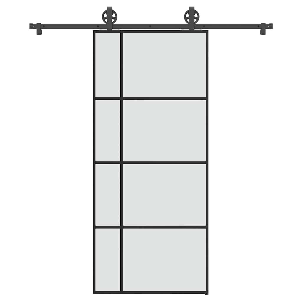 Skydedør med hardwaresæt 90x205 cm sikkerhedsglas aluminium