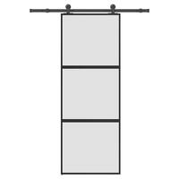 Skydedør med hardwaresæt 76x205 cm hærdet glas og aluminium