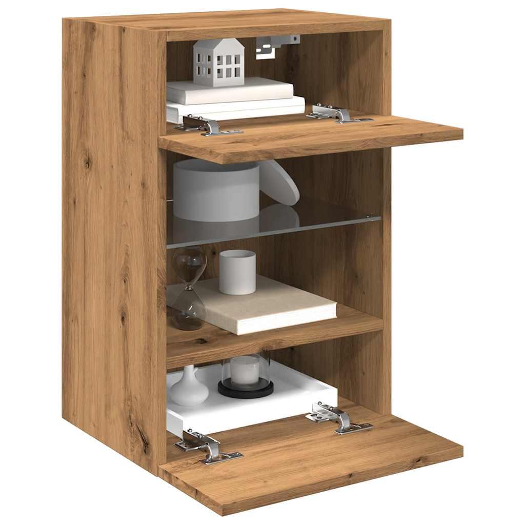 Væghængte tv-borde 2 stk. med LED-lys 40x30x60,5 cm kunsteg