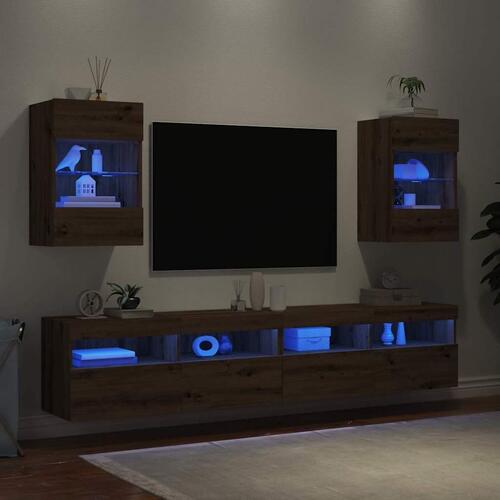 Væghængte tv-borde 2 stk. med LED-lys 40x30x60,5 cm kunsteg
