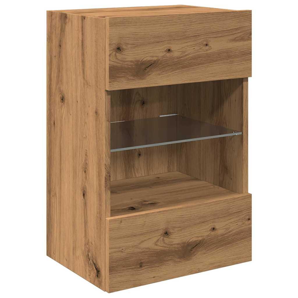 Væghængte tv-borde 2 stk. med LED-lys 40x30x60,5 cm kunsteg