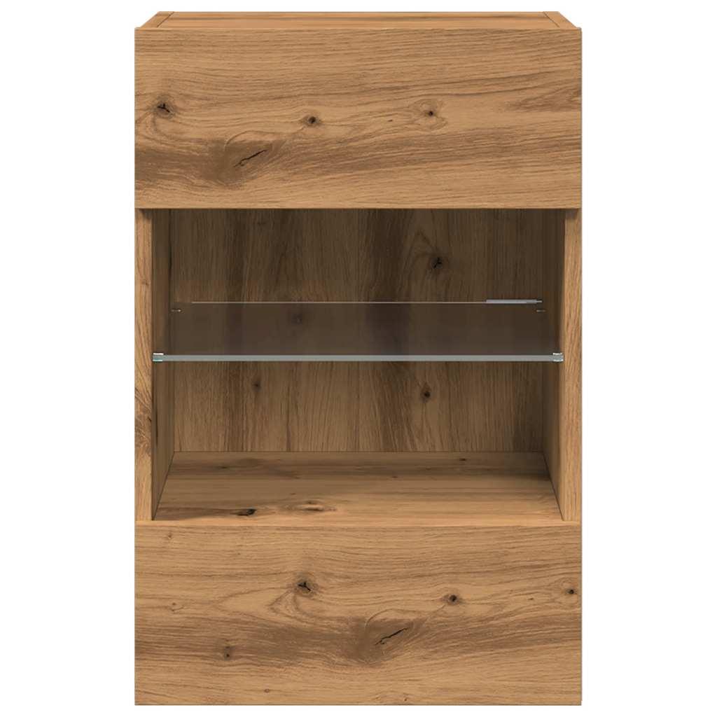 Væghængte tv-borde 2 stk. med LED-lys 40x30x60,5 cm kunsteg