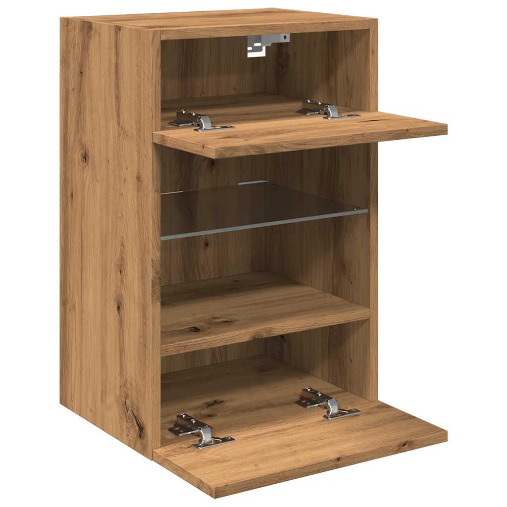 Væghængte tv-borde 2 stk. med LED-lys 40x30x60,5 cm kunsteg