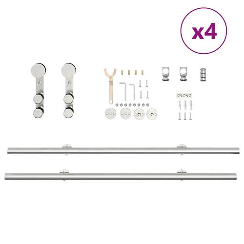 Hardwarekit til skydedør 400 cm rustfrit stål sølvfarvet