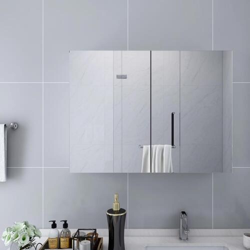 Badeværelsesskab med spejl + LED 80x15x60 cm MDF hvid