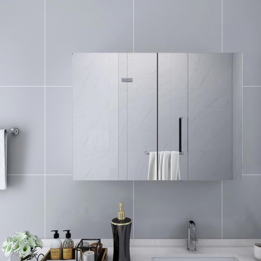 Badeværelsesskab med spejl + LED 80x15x60 cm MDF hvid