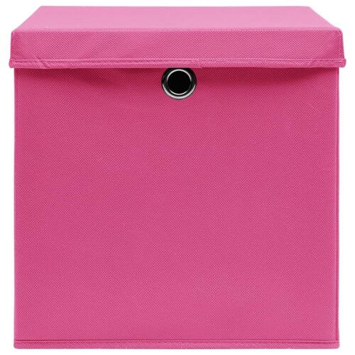 Opbevaringskasser med låg 10 stk. 28x28x28 cm pink