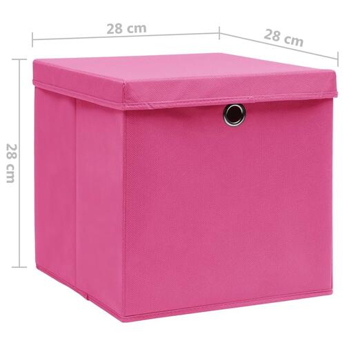 Opbevaringskasser med låg 10 stk. 28x28x28 cm pink