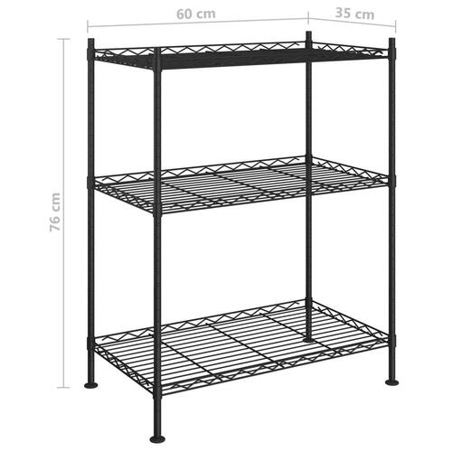 Opbevaringsstativ med 3 hylder 60x35x76 cm 150 kg sort