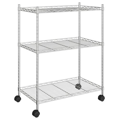 Opbevaringsstativ med 3 hylder og hjul 60x35x81 cm 150 kg krom