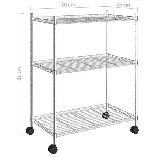 Opbevaringsstativ med 3 hylder og hjul 60x35x81 cm 150 kg krom