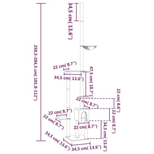 Kradsetræ fra gulv til loft 258,5-284,5 cm lysegrå