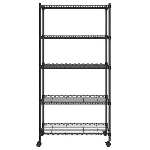 Opbevaringsreol med 5 hylder og hjul 75x35x155 cm 250 kg sort