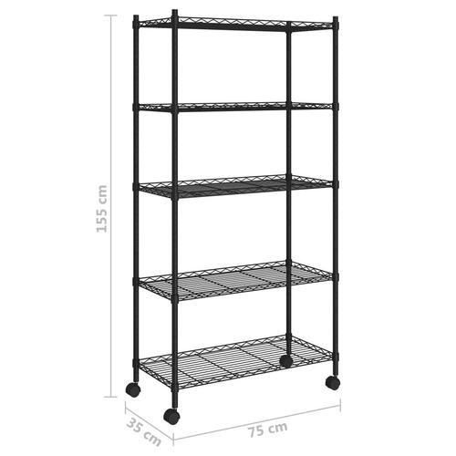 Opbevaringsreol med 5 hylder og hjul 75x35x155 cm 250 kg sort