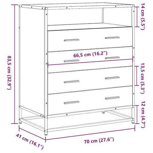 Kommode 70x41x70 cm konstrueret træ brun egetræsfarve