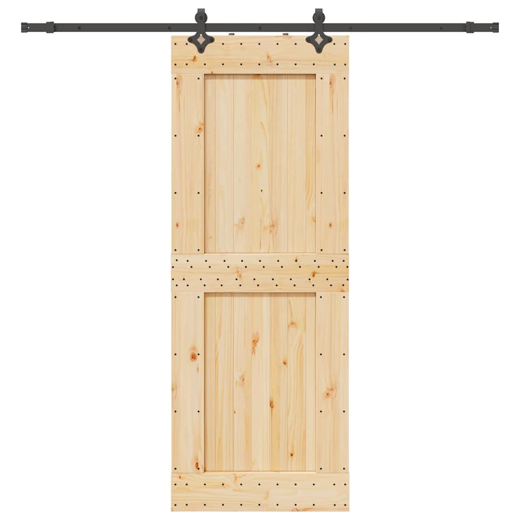 Skydedør med monteringssæt 85x210 cm massivt fyrretræ