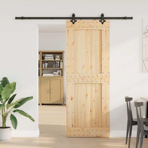 Skydedør med monteringssæt 85x210 cm massivt fyrretræ