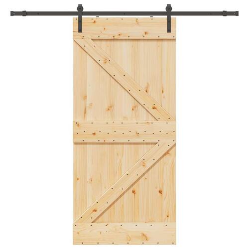 Skydedør med monteringssæt 90x210 cm massivt fyrretræ