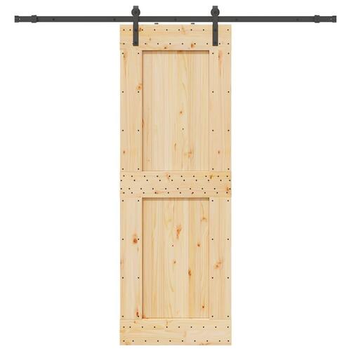 Skydedør med monteringssæt 80x210 cm massivt fyrretræ