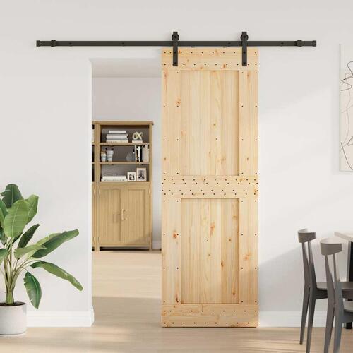 Skydedør med monteringssæt 80x210 cm massivt fyrretræ