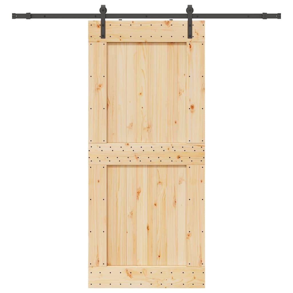 Skydedør med monteringssæt 100x210 cm massivt fyrretræ