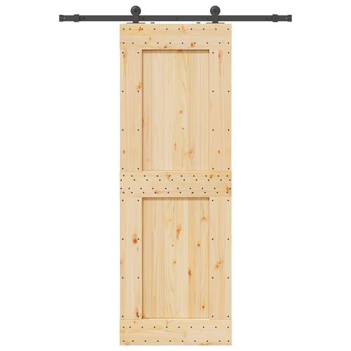 Skydedør med monteringssæt 80x210 cm massivt fyrretræ